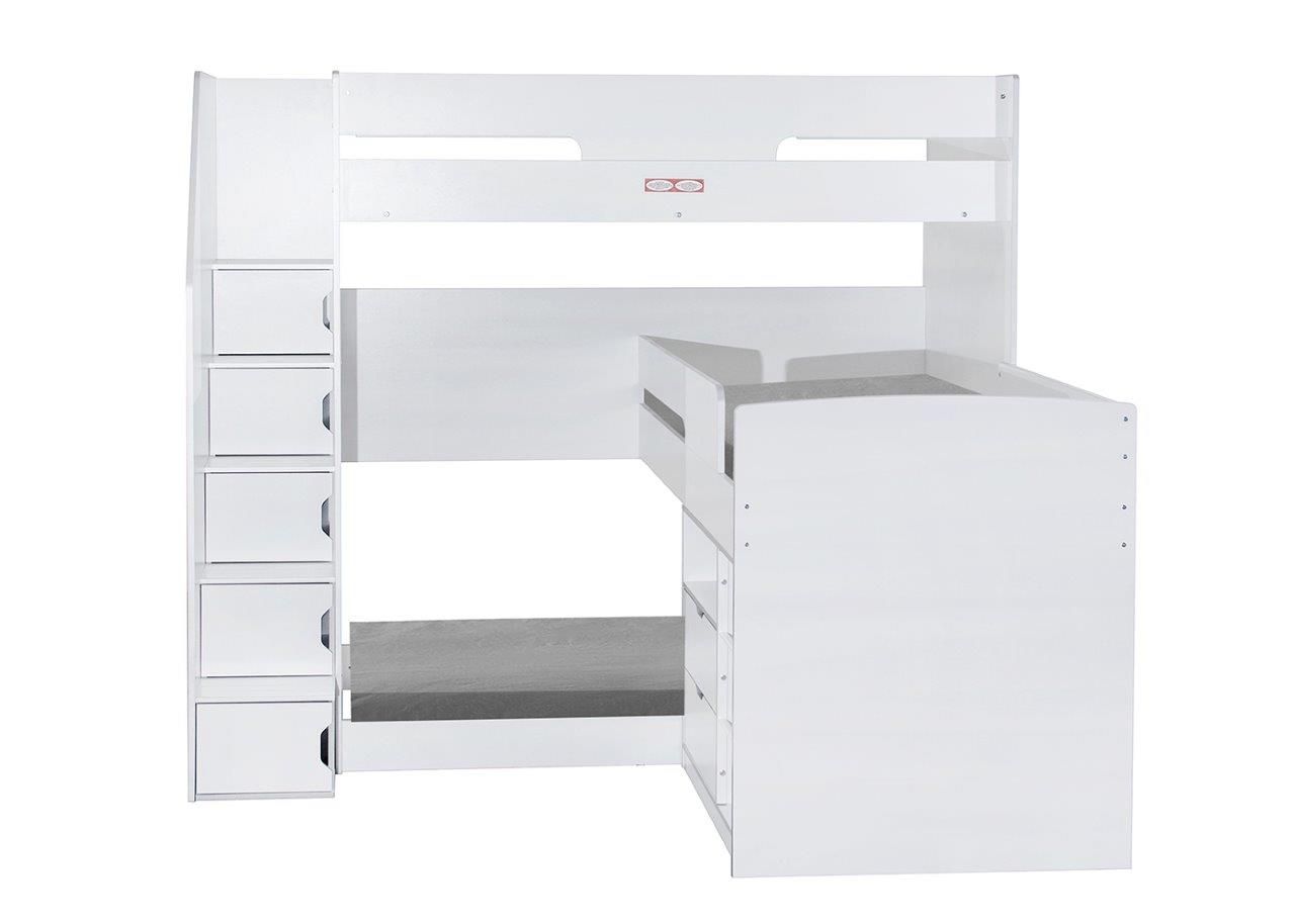 Flair Oscar Staircase Triple Bunk Bed- White with Storage