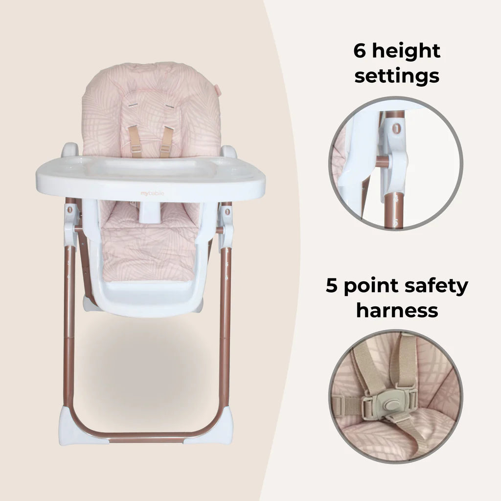 MBHC8 Premium Highchair - Rose Gold Blush Tropical