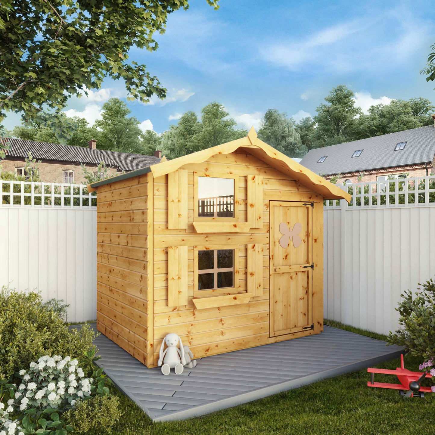 Double Story Snowdrop Apex Wooden Playhouse with Loft