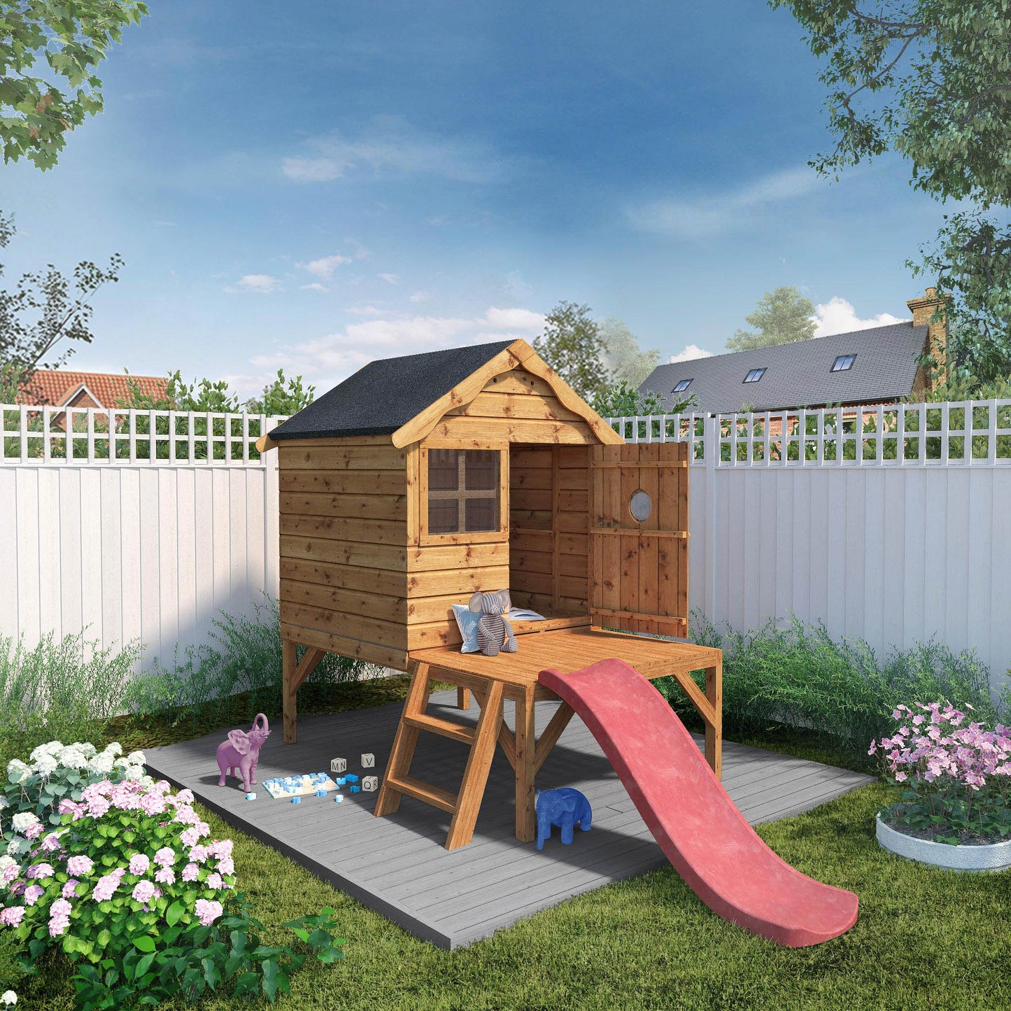 Snug Tower Wooden Playhouse with Slide