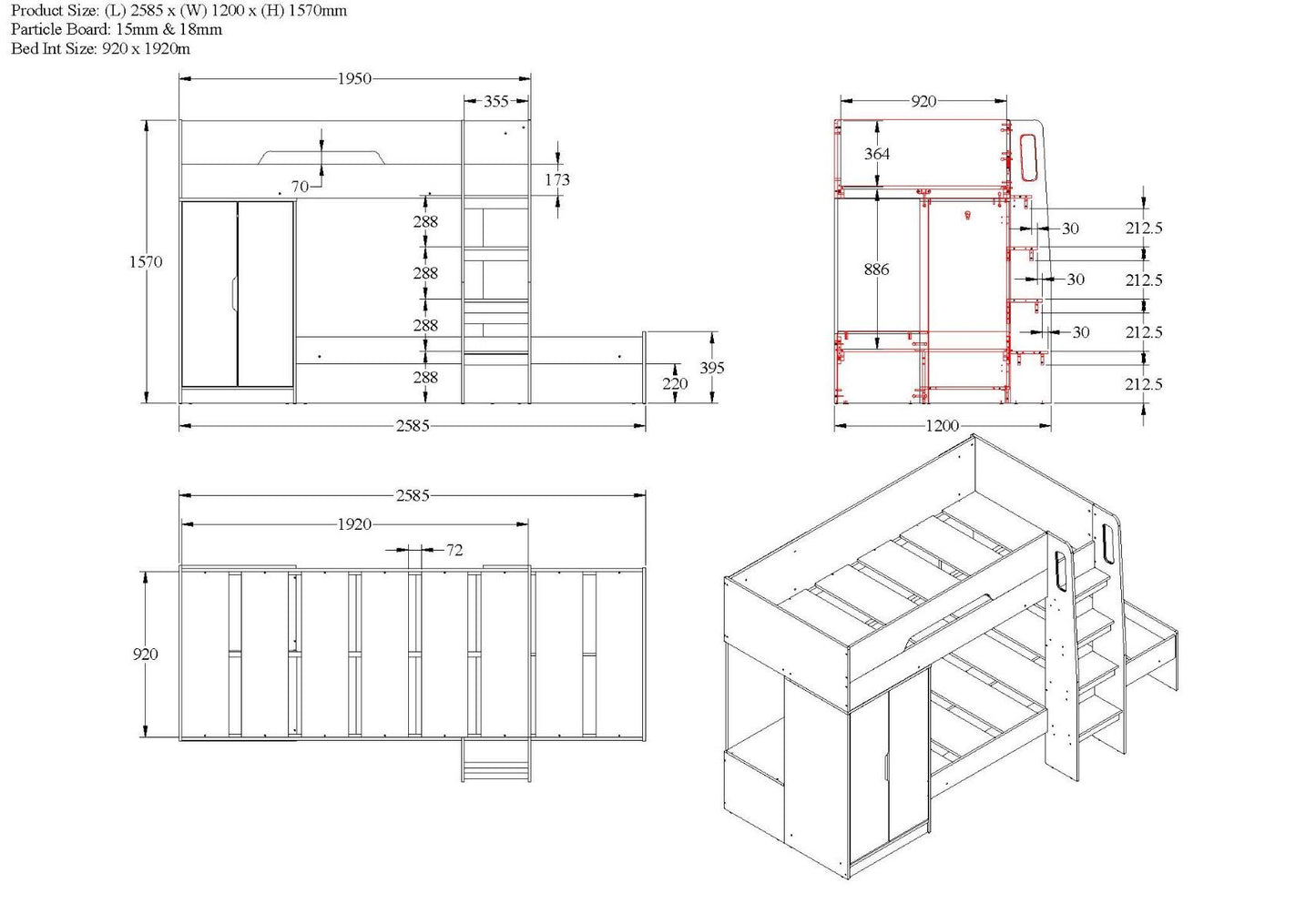 Flair Benito Bunk Bed With Wardrobe