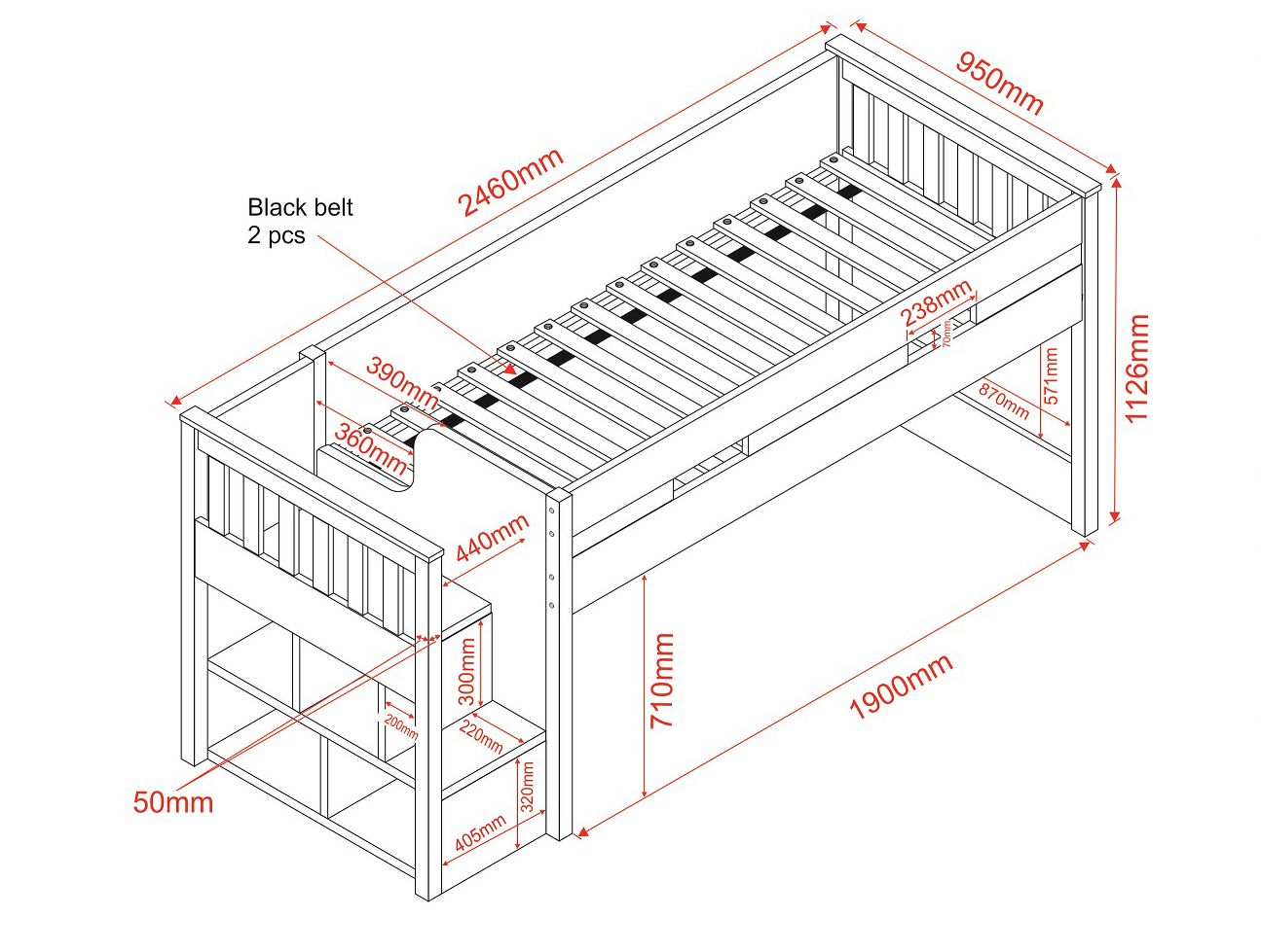 Flair, Grey Charlie Midsleeper Cabin Bed Set