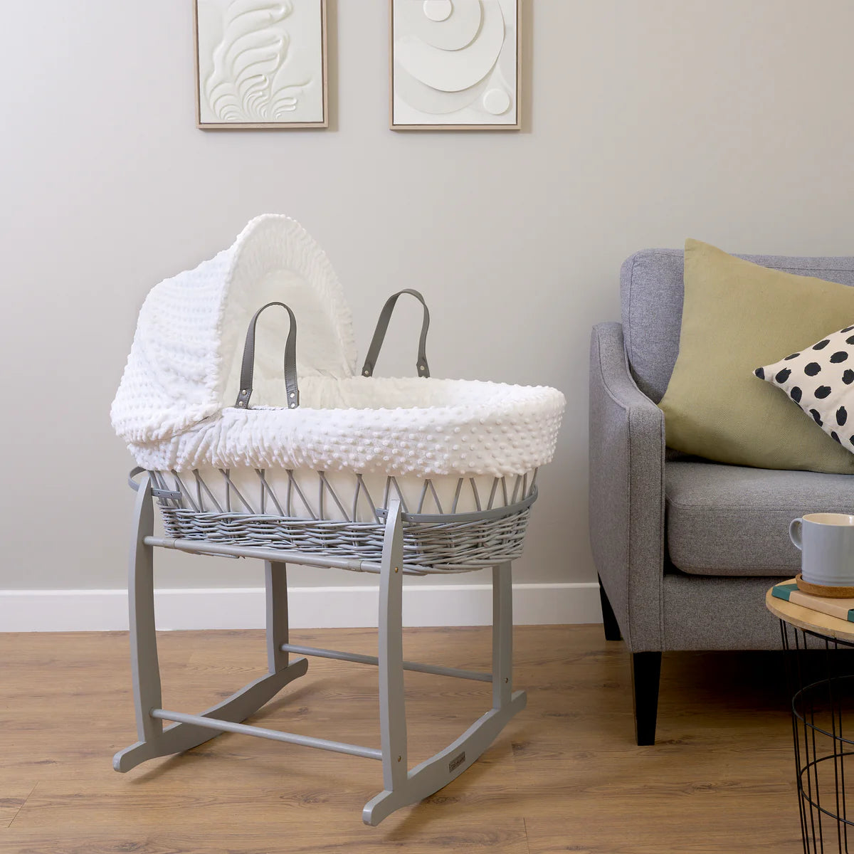 Dimple Grey Wicker Moses Basket