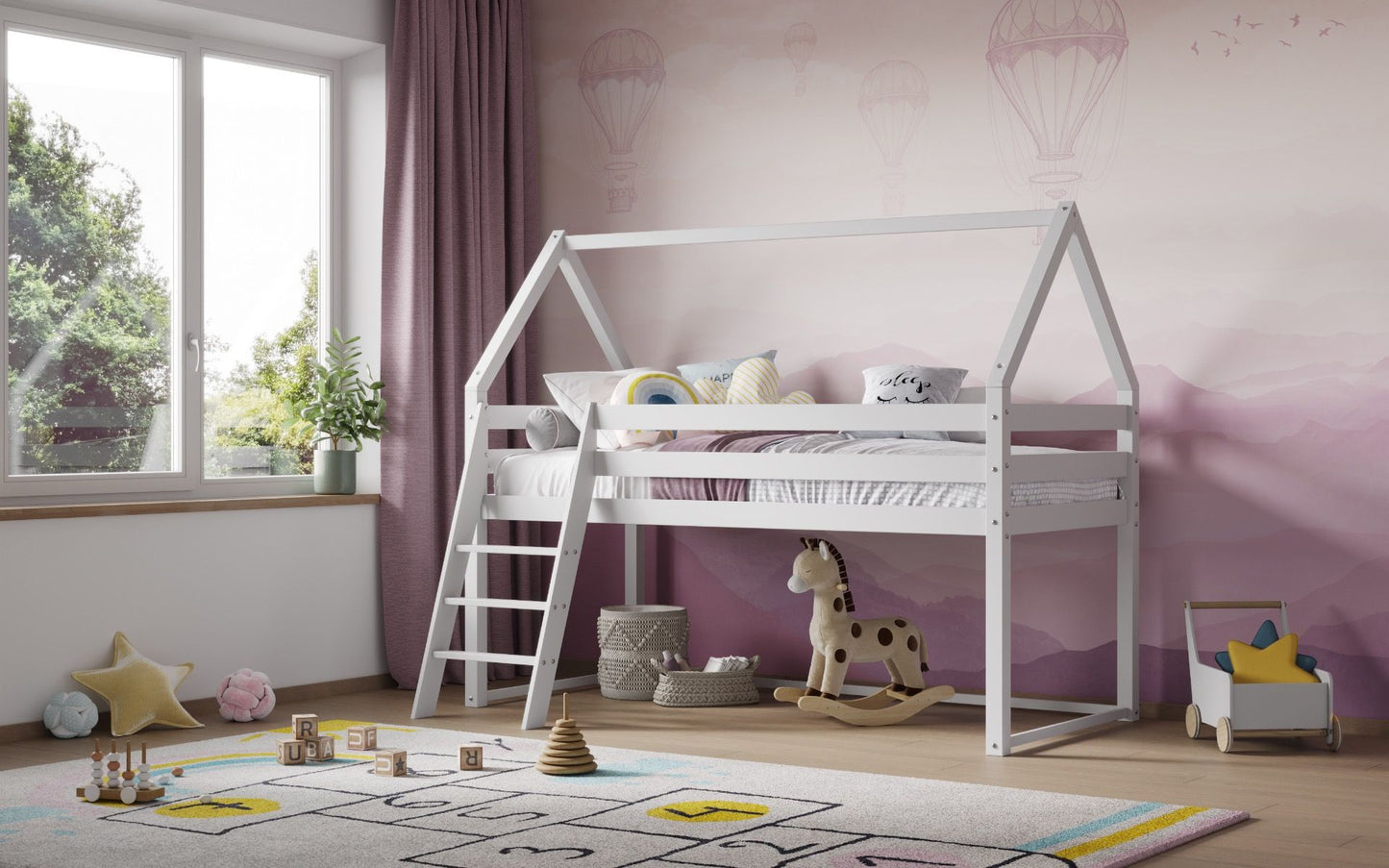 Flair Ellie House Midsleeper Wooden Bed - White