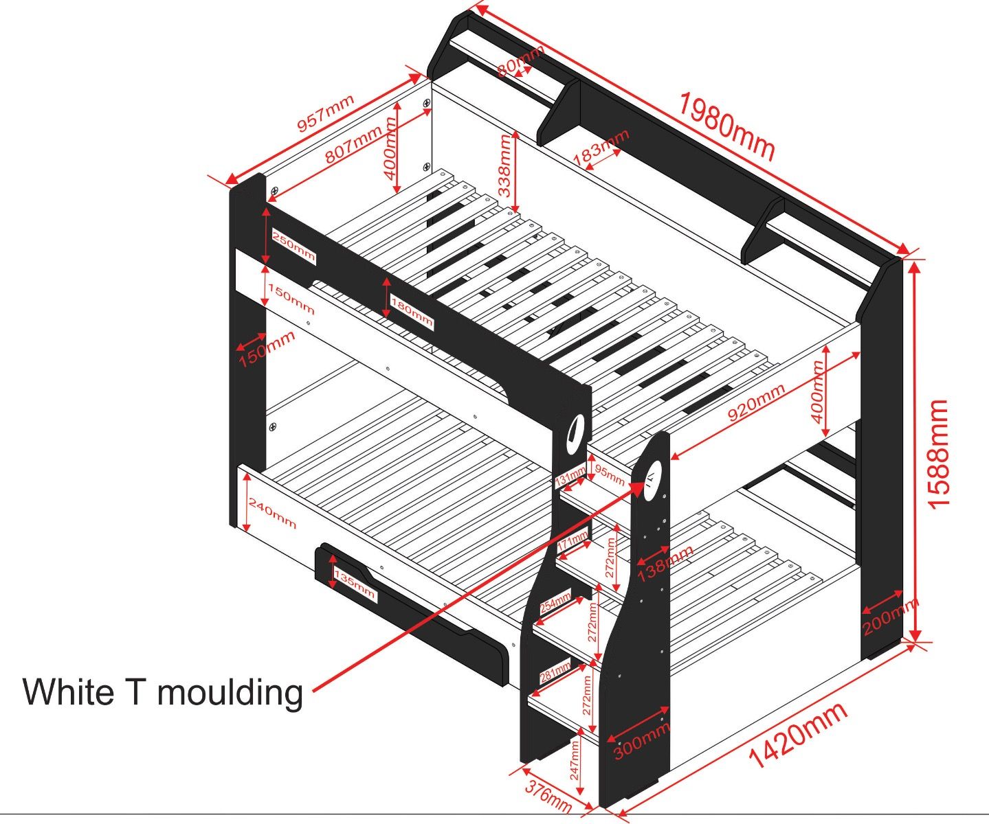 Flair Flick Bunk Bed  With Shelves And Draw