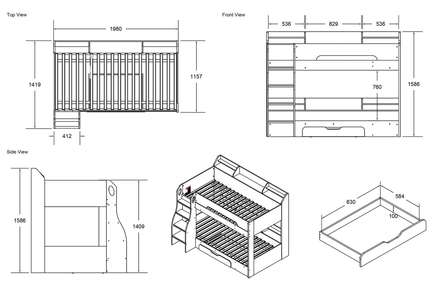 Flair Flick Bunk Bed  With Shelves And Draw