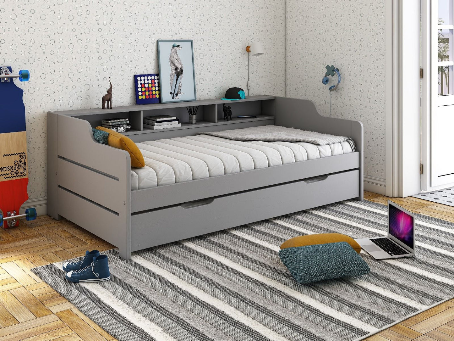 Noomi Enzo Day Bed With Trundle- Grey