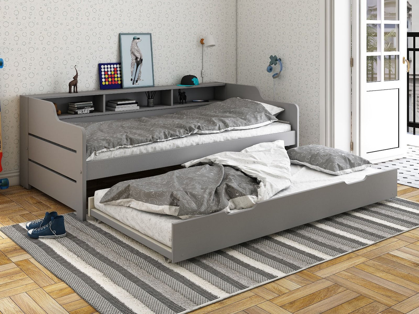 Noomi Enzo Day Bed With Trundle- Grey